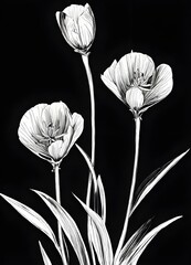 black and white poppy flowers