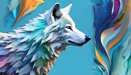 Abstract colorful wolf painting on turquoise background	