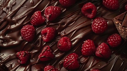 Raspberries covered in chocolate, view from top