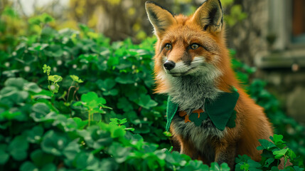 Fox on green background for St. Patrick's Day Festivities.