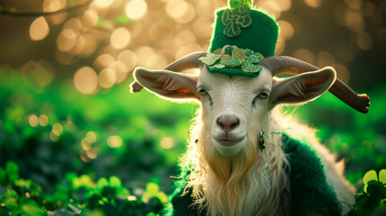 Goat on green background for St. Patrick's Day Festivities.