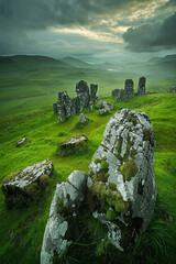 beautiful picturesque green landscape of Irish countryside, lush green countryside, green grasses...
