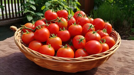 basket filled with fresh red tomatoes on the table