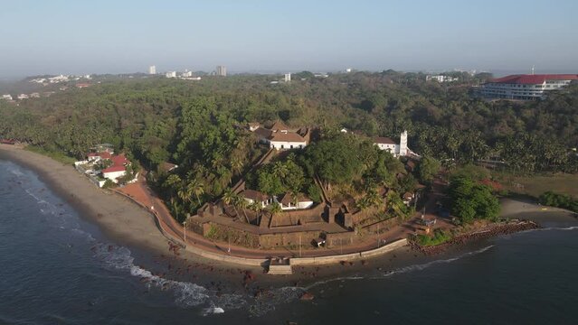 An Aerial shot of Reis Magos Fort in Goa, India
