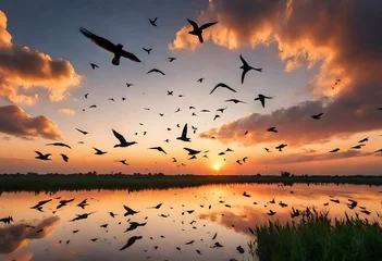 Fotobehang birds on sunset © Sadia