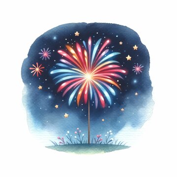 watercolor fireworks display night sky clip art preview