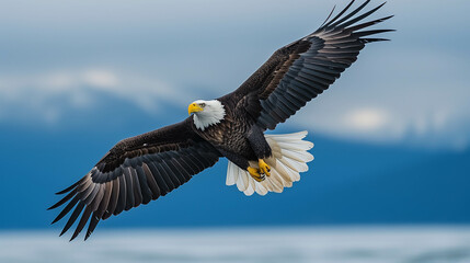 Obraz premium A falcon that is spreading its wings beautifully in the sky.