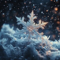 Delicate Snowflake Detail Against Dark Sky