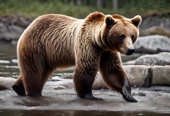 Obraz premium brown bear in water
