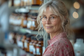 portrait of a middle-aged woman in her store on blurred background . small businesses concept.