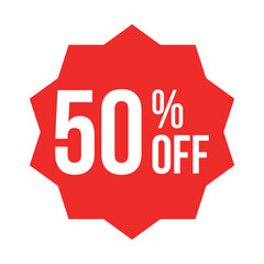 red 50 percent discount label on white background