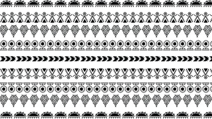 Tribal seamless pattern - aztec black signs on white background - obrazy, fototapety, plakaty