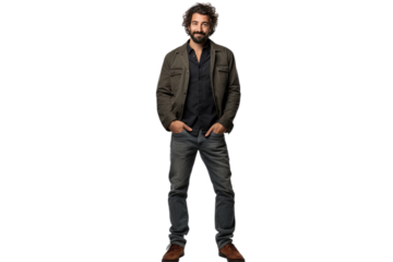 Man Standing With Hands in Pockets. On a White or Clear Surface PNG Transparent Background.