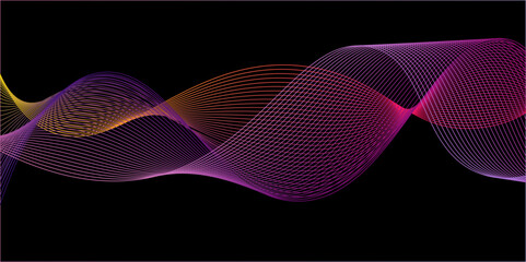 Frequency sound waveform, voice graph signal,Dark Wave wallpaper shiny. Suitable for presentation,Backdrop with lines and waves.gradient abstract wave on black background,