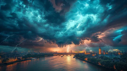 Fotobehang Tower Bridge A stormy night in London.