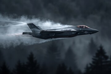 Fighter Jet Soaring Through Cloudy Sky