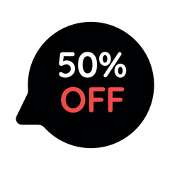 black 50 percent discount tag on white background