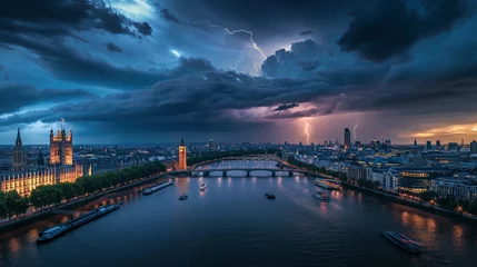 Poster de jardin Tower Bridge A stormy night in London.
