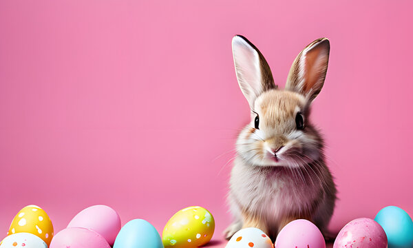 cute easter bunny and eggs background