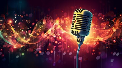 A musical and audio background with a microphone