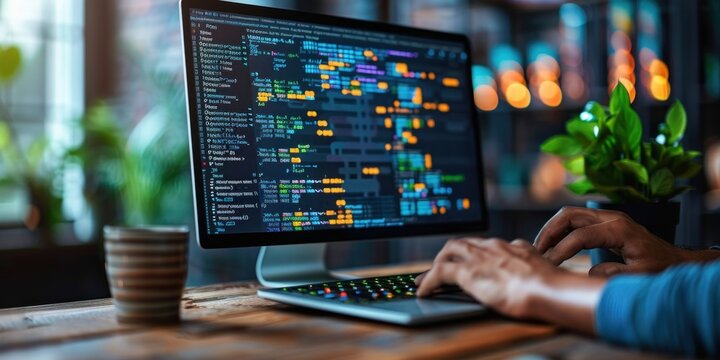 A new step in development: innovative programmers work on code for an advanced application as part of a project