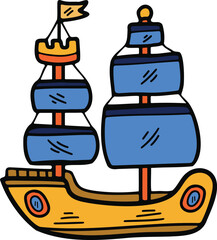 Hand Drawn Sailboat or fishing boat in flat style