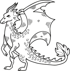 Hand Drawn dragon character in flat style