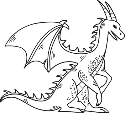 Hand Drawn dragon character in flat style
