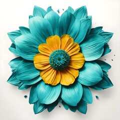  Large beautiful turquoise flower with a blank background