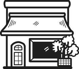 Hand Drawn Shop fronts and buildings in flat style