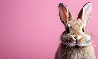 white rabbit with pink background