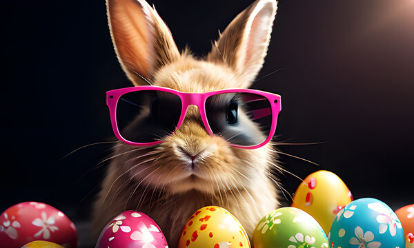 Cool easter bunny with easter eggs