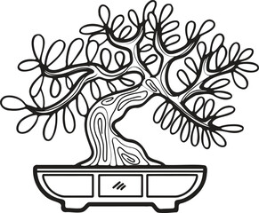 Hand Drawn Japanese and Chinese style bonsai trees in flat style