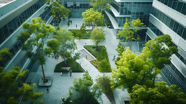 Modern Office Building Courtyard: Green Oasis in the Urban Jungle