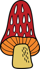 Hand Drawn Mushrooms or poisonous mushrooms in flat style