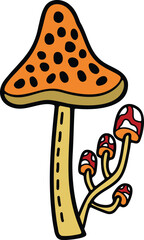 Hand Drawn Mushrooms or poisonous mushrooms in flat style