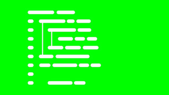 Software developer programming code. Line after line appears in stages. Abstract computer script code. White color on a green screen. Alpha channel. Chroma key. 2d flat animation