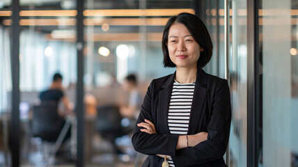 A photo of an attractive asian business woman who is a creative director woman 40-year-old with bob black hair - Powered by Adobe