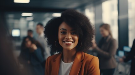 A Smiling Woman in a Business Suit. Fictional character created by Generated AI.  - obrazy, fototapety, plakaty