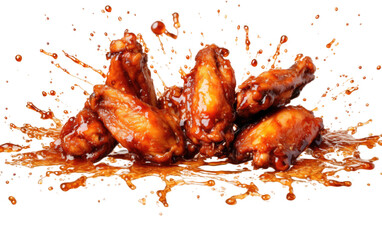 Pile of Chicken Wings Covered in Sauce. On a White or Clear Surface PNG Transparent Background.