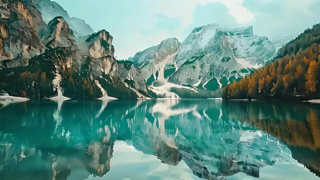 Beautiful alpine lake with reflection of the mountains in the water