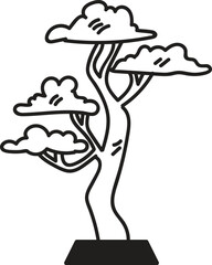 Hand Drawn Japanese and Chinese style bonsai trees in flat style