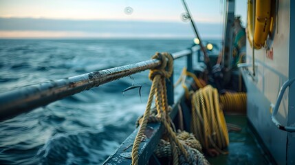 Morning Fishing Expedition: Rope Detail on a Rocking Boat at Sea