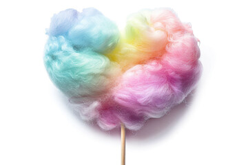 Colorful cotton candy in heart shape on white background, isolated.