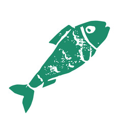 Abstract fish hand drawn illustration, water living emblem. Vector fishery drawing. Linoleum print texture. Aquatic wildlife logo design. Hydrous symbol design. Engraved fishing icon. - 762067623