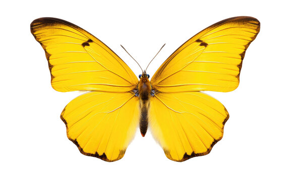 Yellow Butterfly With Black Spots on Its Wings. On a White or Clear Surface PNG Transparent Background.