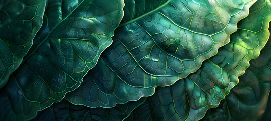 A realistic close-up of a green leaf with vivid coloration and detailed veins, perfect for nature-themed designs and wallpapers - obrazy, fototapety, plakaty