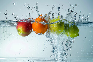 fresh fruits splashing  in water