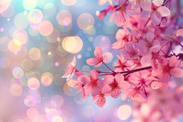 Blossom background with bokeh light and sakura flowers