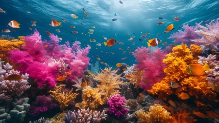 Fototapeta na wymiar A colorful underwater scene of coral reefs and fish